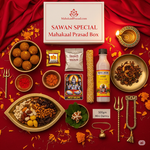 Sawan Special Mahakal Prasad Box – With Dry Fruits, Trishul, Damru, Gangajal, Vibhuti & More (For Shiv Puja & Somvar Vrat)